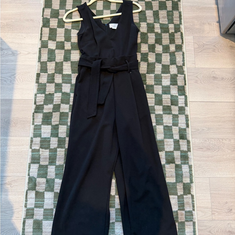 Anthropologie Black V-Neck Sleeveless Jumpsuit with Waist Tie